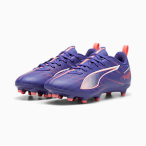 Chaussures de soccer à crampons pour terrain dur/terrain artificiel ULTRA 5 PLAY pour enfants, Lapis Lazuli-PUMA White-Sunset Glow, extralarge